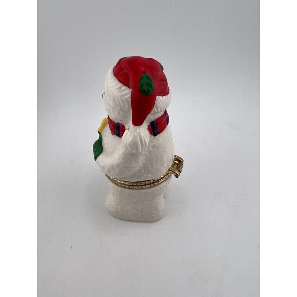Christmas Snowman Trinket Box Red Santa Hat & Scarf‎ Glazed Porcelain - Picture 2 of 9